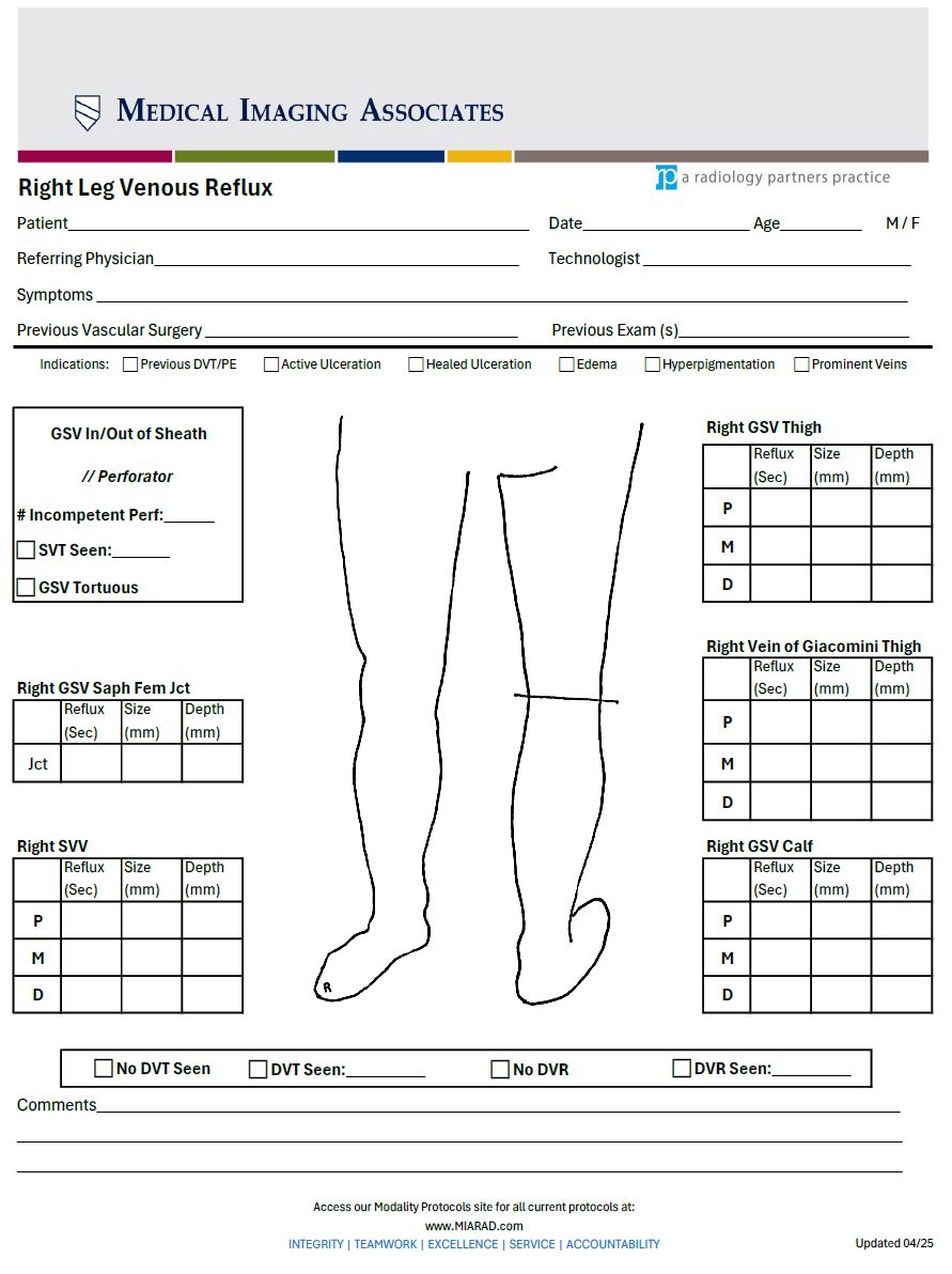 US Right Leg Reflux Worksheet.
